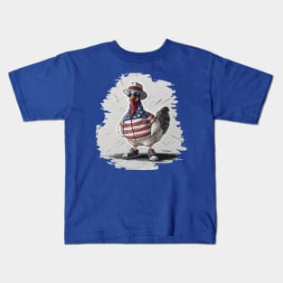 Chicken USA Flag Memoria independence Veteran 4th of July Day Celebration Kids T-Shirt